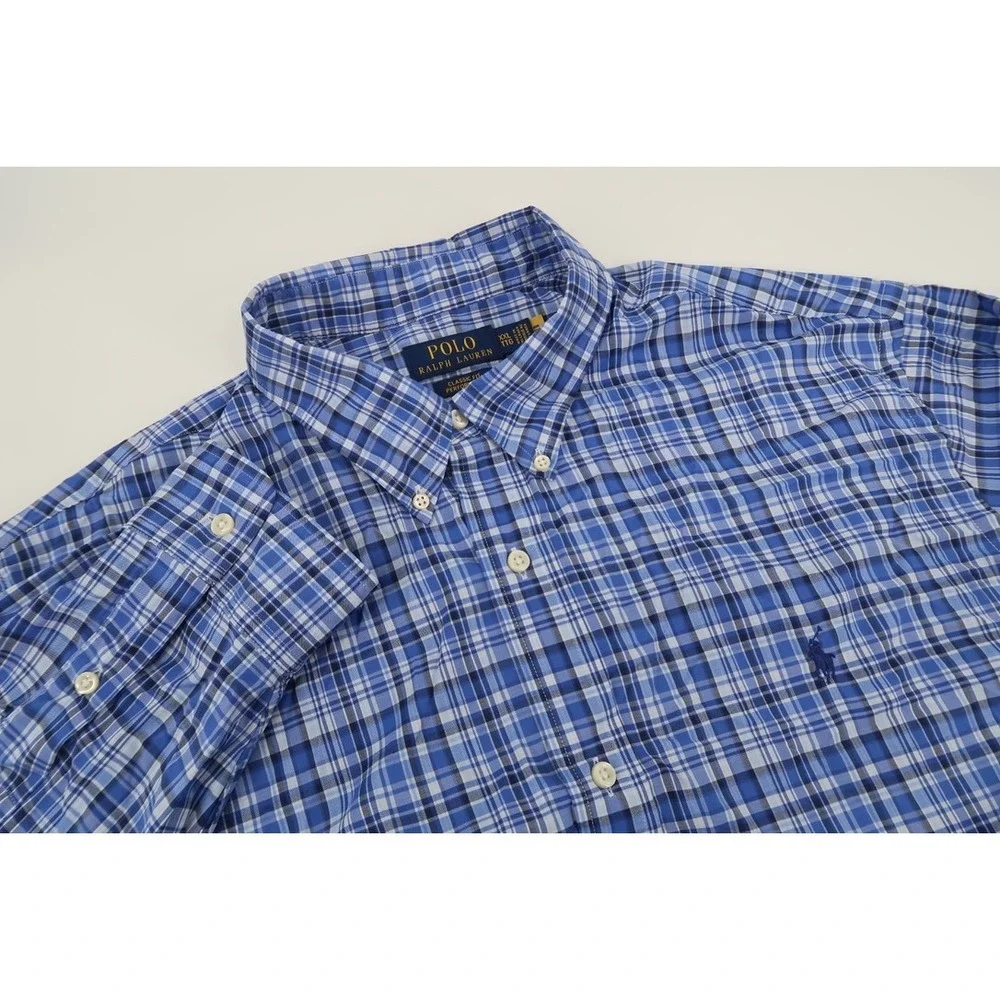 Polo Ralph Lauren Performance‎ Classic Fit Shirt Mens XXL Blue Plaid Button Down